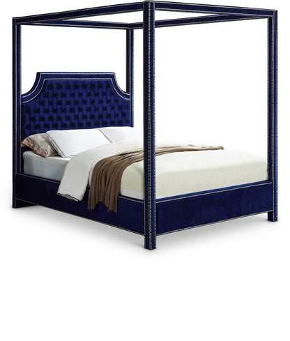 Meridian Furniture - Rowan Navy Velvet King Bed - RowanNavy-K veiw 1