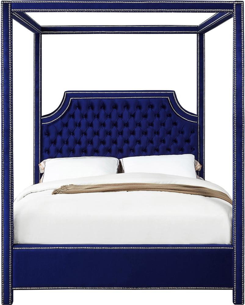 Meridian Furniture - Rowan Navy Velvet King Bed - RowanNavy-K veiw 2