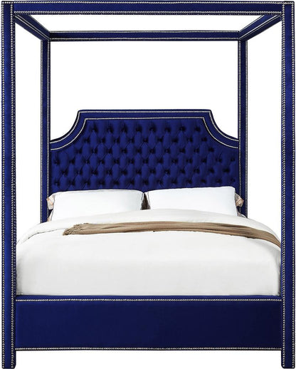 Meridian Furniture - Rowan Navy Velvet King Bed - RowanNavy-K veiw 2