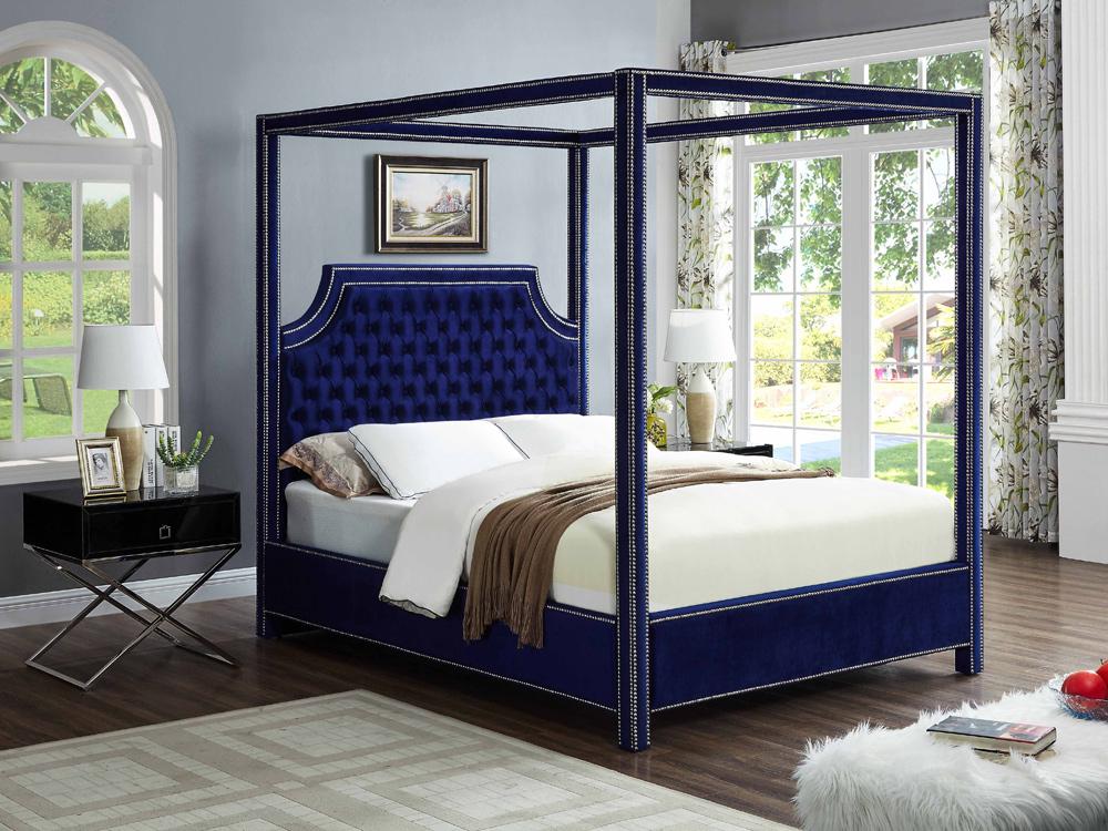 Meridian Furniture - Rowan Navy Velvet King Bed - RowanNavy-K veiw 3