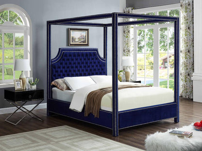 Meridian Furniture - Rowan Navy Velvet King Bed - RowanNavy-K veiw 3