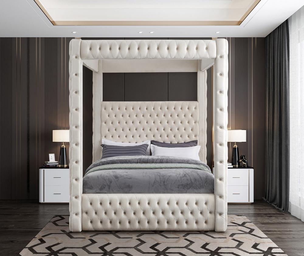 Meridian Furniture - Royal Beige Velvet King Bed - RoyalCream-K veiw 4