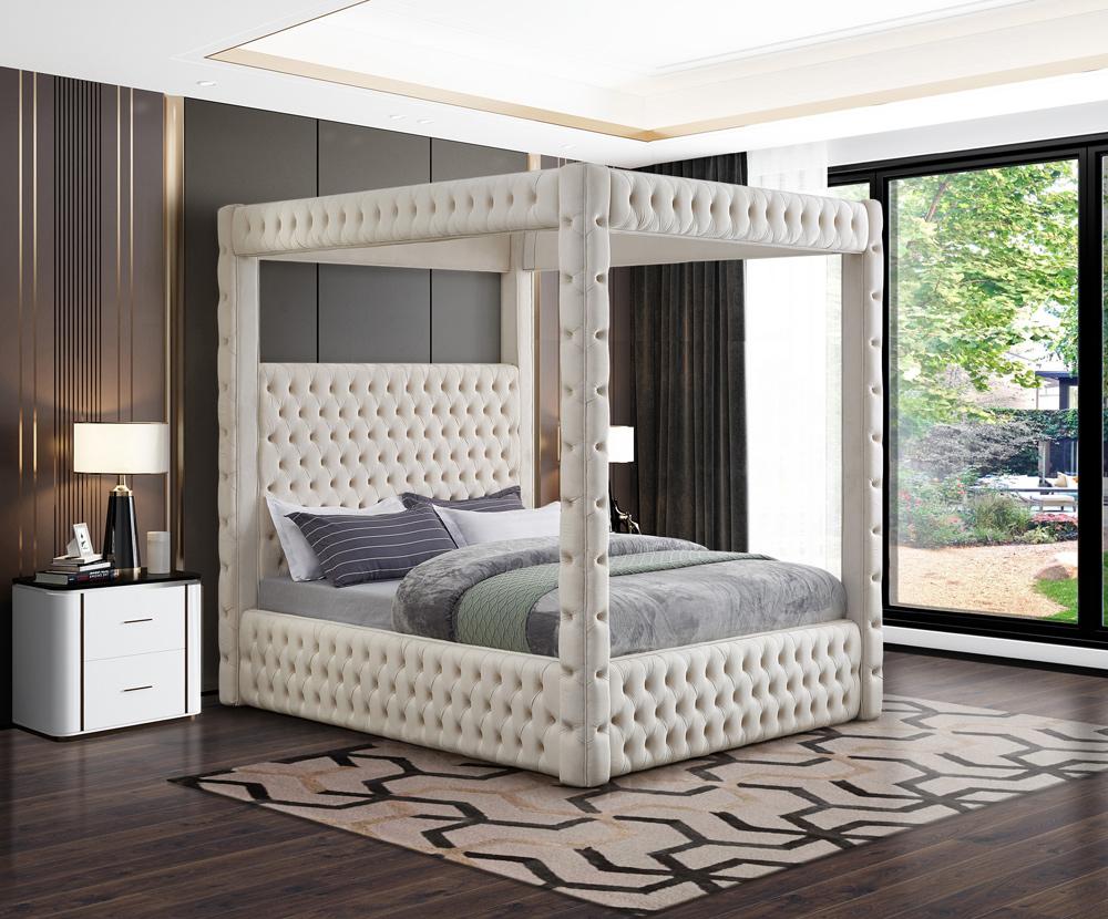 Meridian Furniture - Royal Beige Velvet Queen Bed - RoyalCream-Q veiw 2
