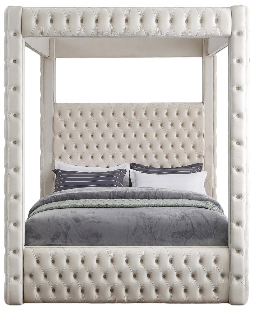 Meridian Furniture - Royal Beige Velvet Queen Bed - RoyalCream-Q veiw 3