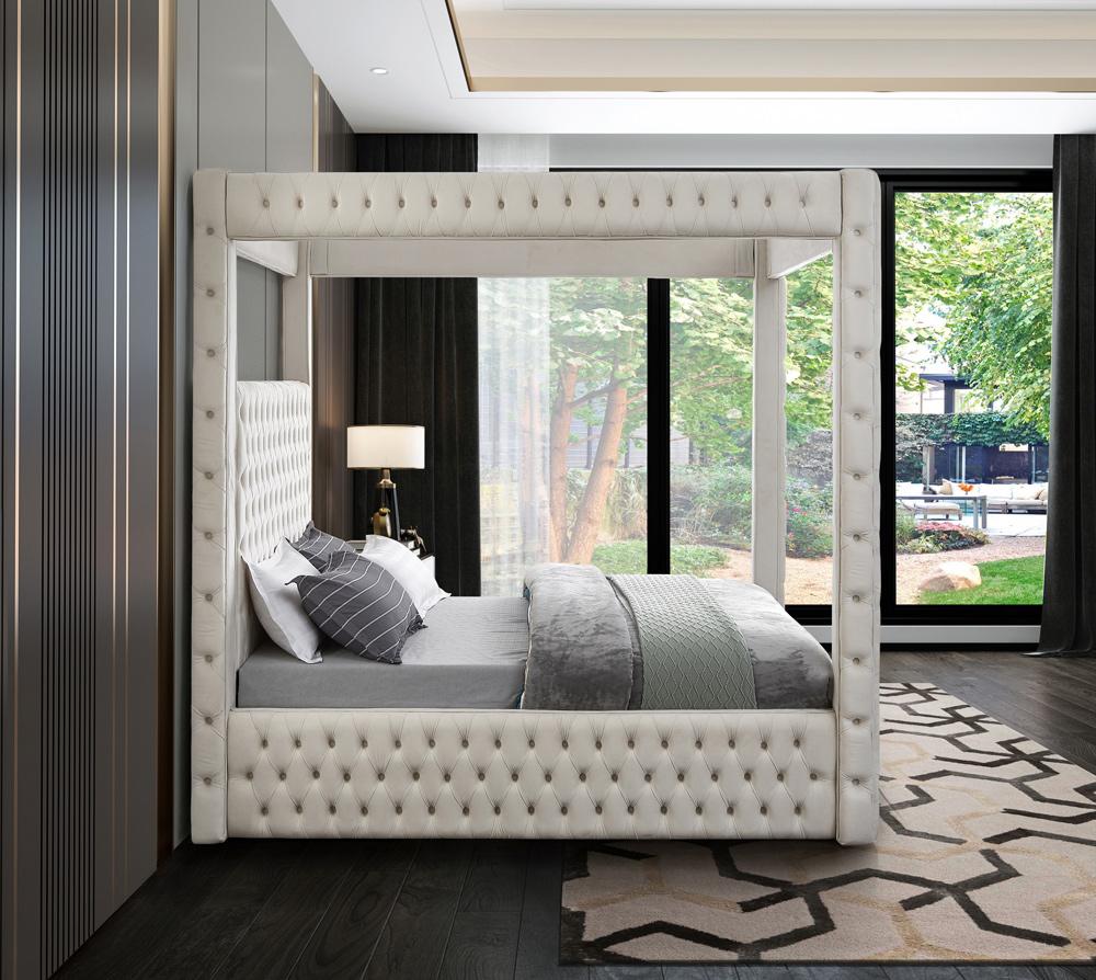 Meridian Furniture - Royal Beige Velvet Queen Bed - RoyalCream-Q veiw 5