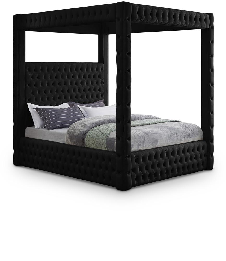 Meridian Furniture - Royal Black Velvet Queen Bed - RoyalBlack-Q veiw 1
