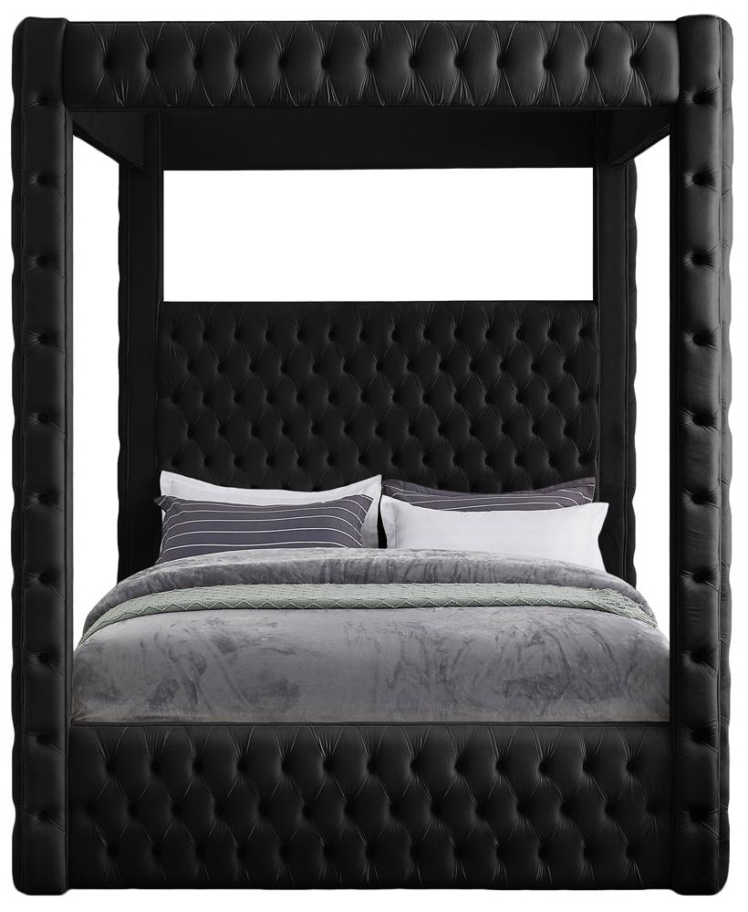 Meridian Furniture - Royal Black Velvet Queen Bed - RoyalBlack-Q veiw 3