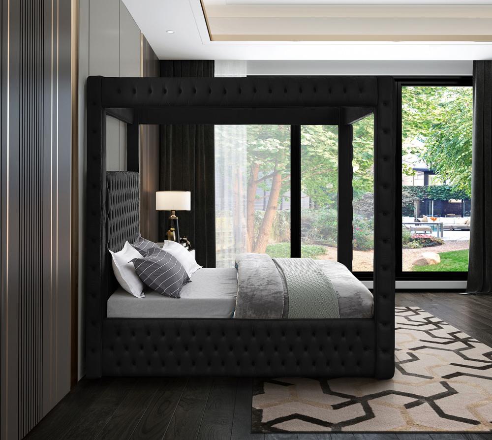 Meridian Furniture - Royal Black Velvet Queen Bed - RoyalBlack-Q veiw 5
