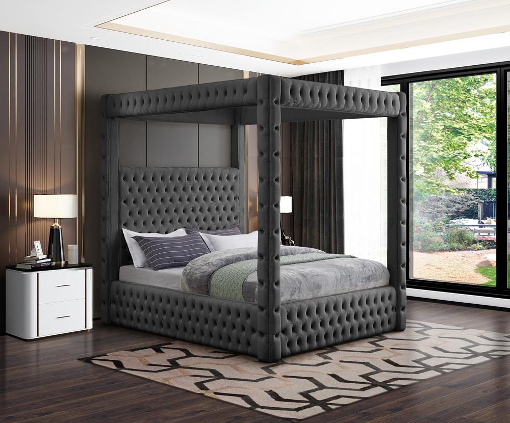 Meridian Furniture - Royal Grey Velvet King Bed - RoyalGrey-K veiw 2
