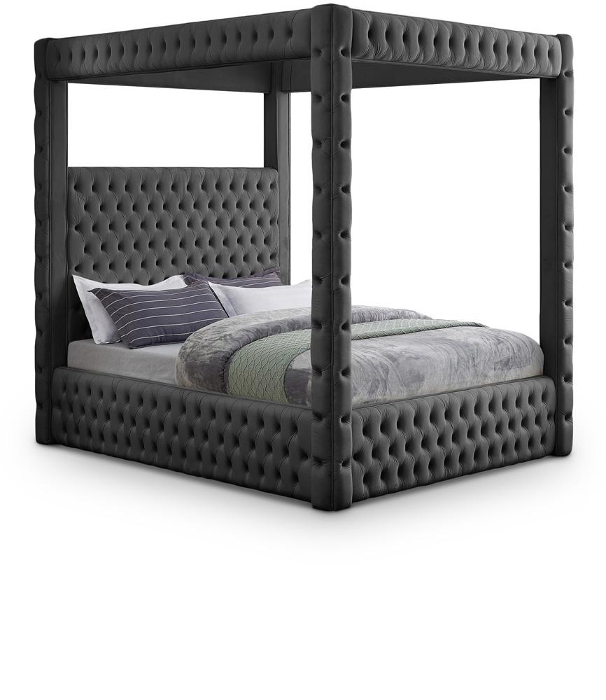 Meridian Furniture - Royal Grey Velvet Queen Bed - RoyalGrey-Q veiw 1
