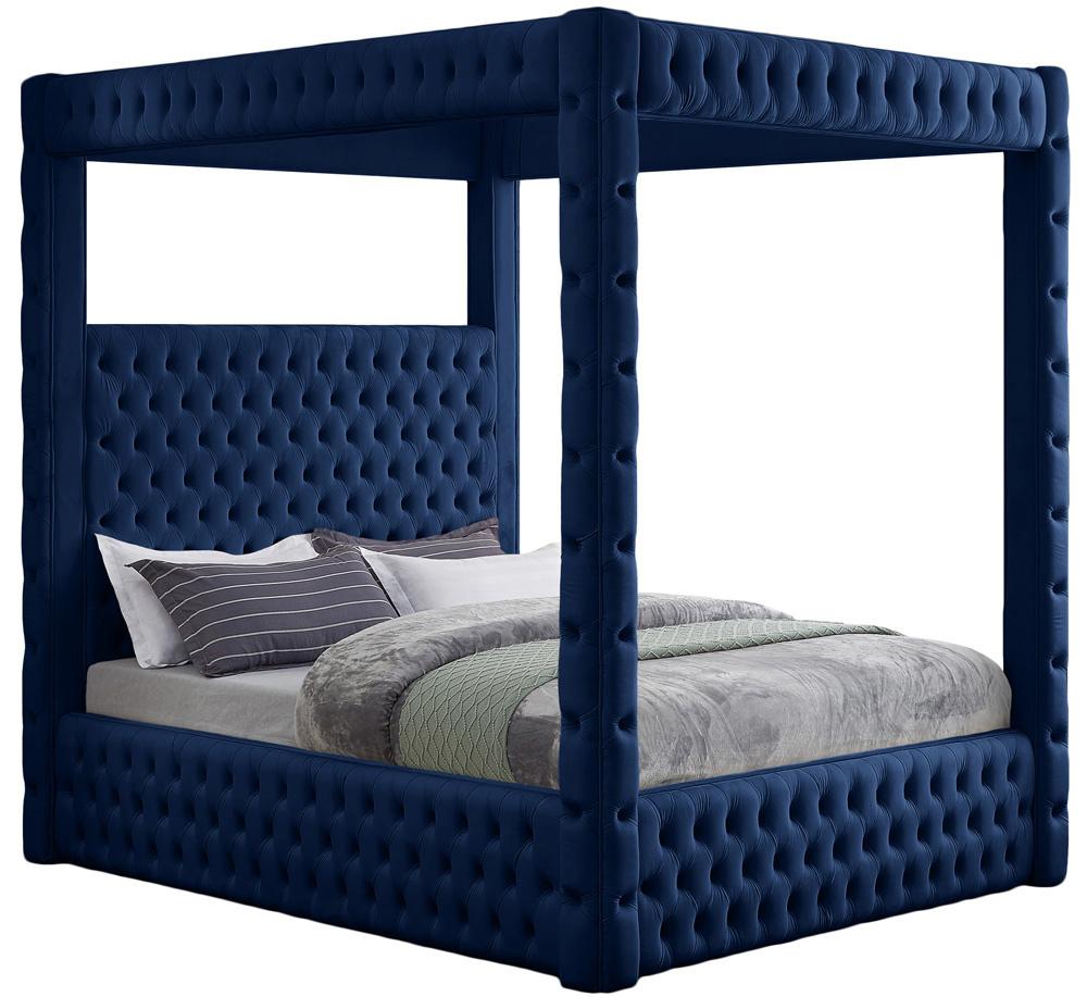 Meridian Furniture - Royal Navy Velvet King Bed - RoyalNavy-K veiw 1