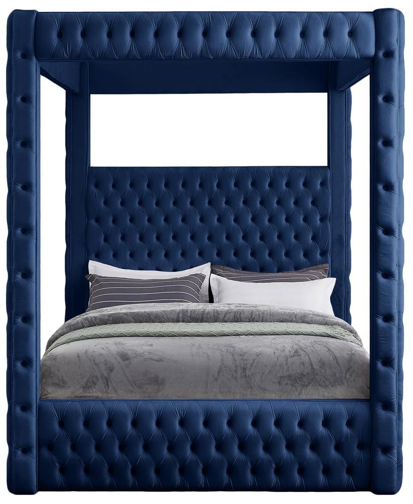 Meridian Furniture - Royal Navy Velvet King Bed - RoyalNavy-K veiw 3