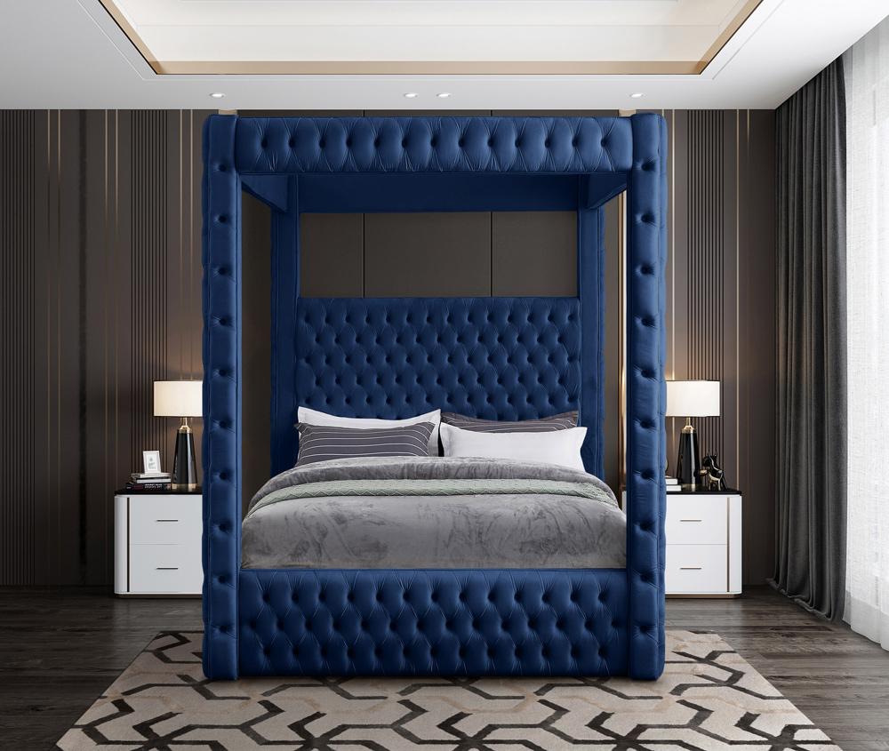 Meridian Furniture - Royal Navy Velvet King Bed - RoyalNavy-K veiw 4