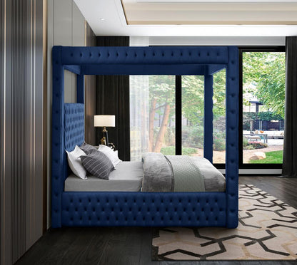 Meridian Furniture - Royal Navy Velvet King Bed - RoyalNavy-K veiw 5