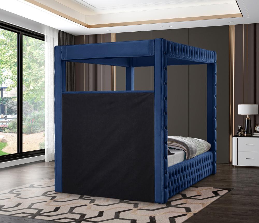 Meridian Furniture - Royal Navy Velvet King Bed - RoyalNavy-K veiw 6