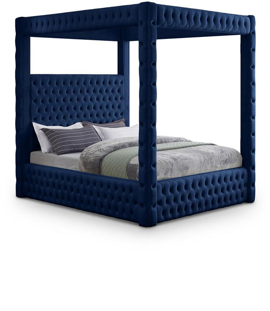 Meridian Furniture - Royal Navy Velvet Queen Bed - RoyalNavy-Q veiw 1