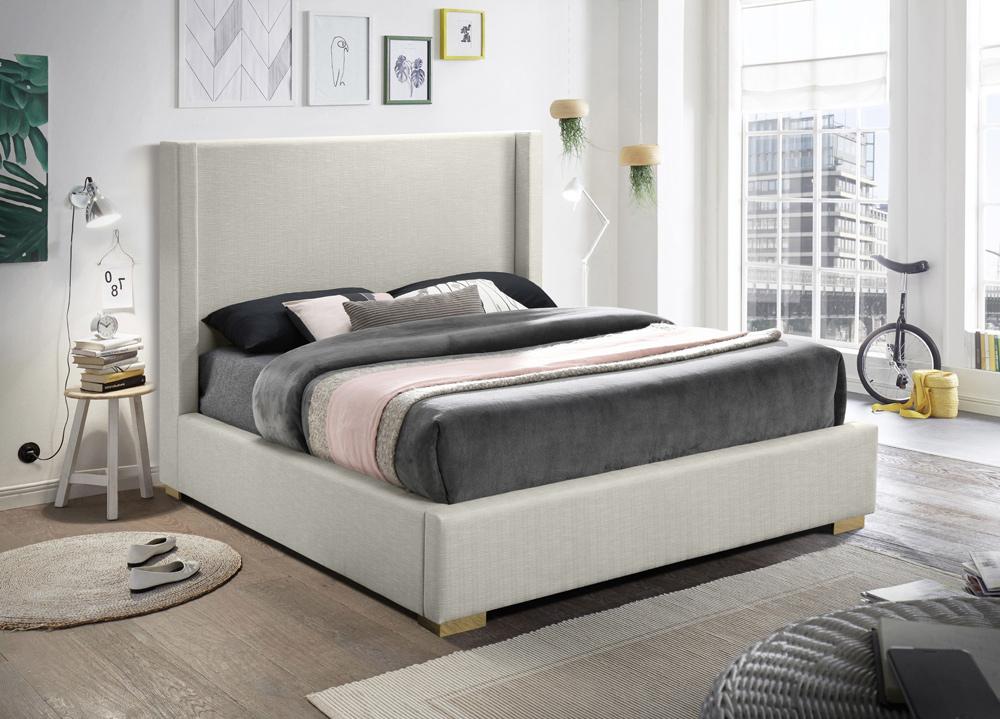 Meridian Furniture - Royce Beige Linen Textured Fabric King Bed - RoyceBeige-K veiw 3