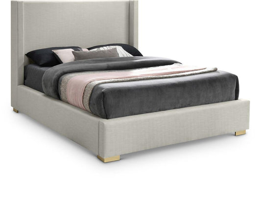 Meridian Furniture - Royce Beige Linen Textured Fabric Queen Bed - RoyceBeige-Q veiw 1
