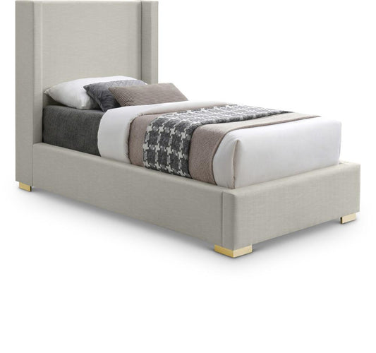 Meridian Furniture - Royce Beige Linen Textured Fabric Twin Bed - RoyceBeige-T veiw 1