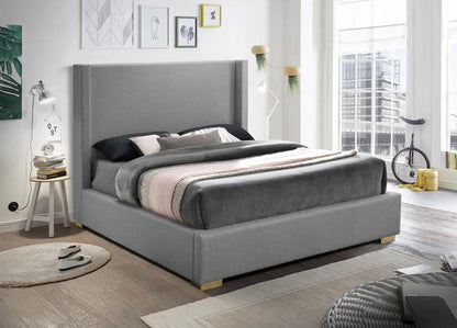 Meridian Furniture - Royce Grey Linen Textured Fabric King Bed - RoyceGrey-K veiw 3