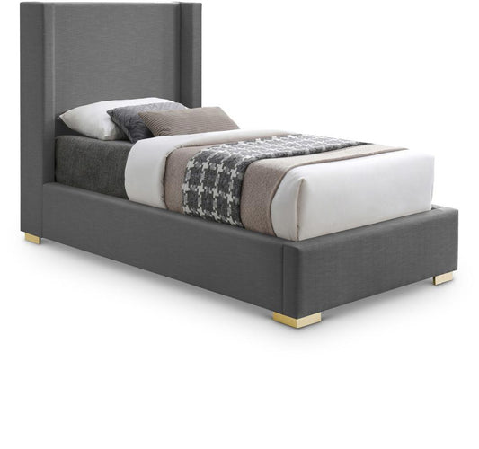 Meridian Furniture - Royce Grey Linen Textured Fabric Twin Bed - RoyceGrey-T veiw 1