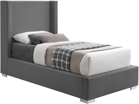 Meridian Furniture - Royce Grey Linen Textured Fabric Twin Bed - RoyceGrey-T veiw 2