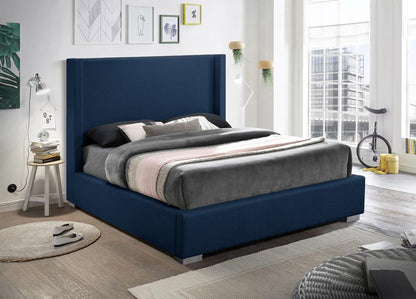 Meridian Furniture - Royce Navy Linen Textured Fabric Full Bed - RoyceNavy-F veiw 4
