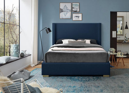 Meridian Furniture - Royce Navy Linen Textured Fabric Full Bed - RoyceNavy-F veiw 7