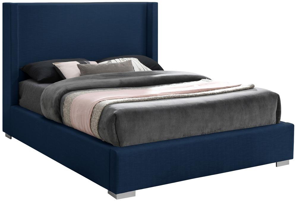 Meridian Furniture - Royce Navy Linen Textured Fabric King Bed - RoyceNavy-K veiw 2