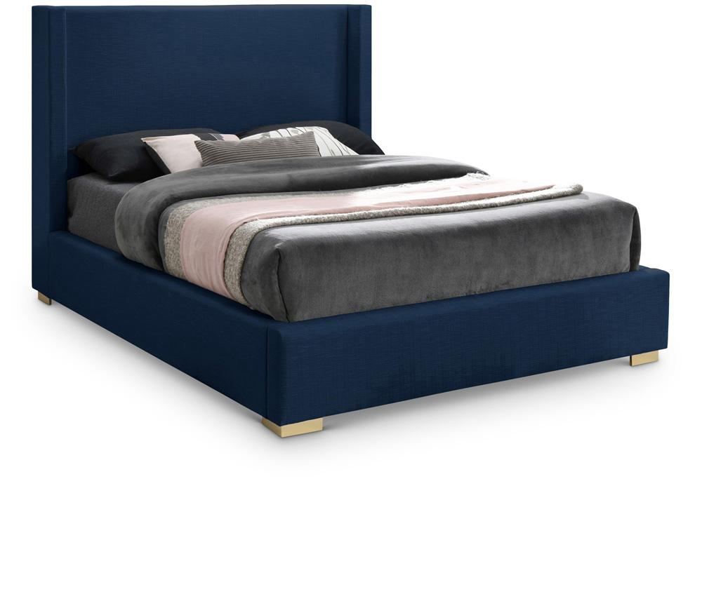 Meridian Furniture - Royce Navy Linen Textured Fabric Queen Bed - RoyceNavy-Q veiw 1