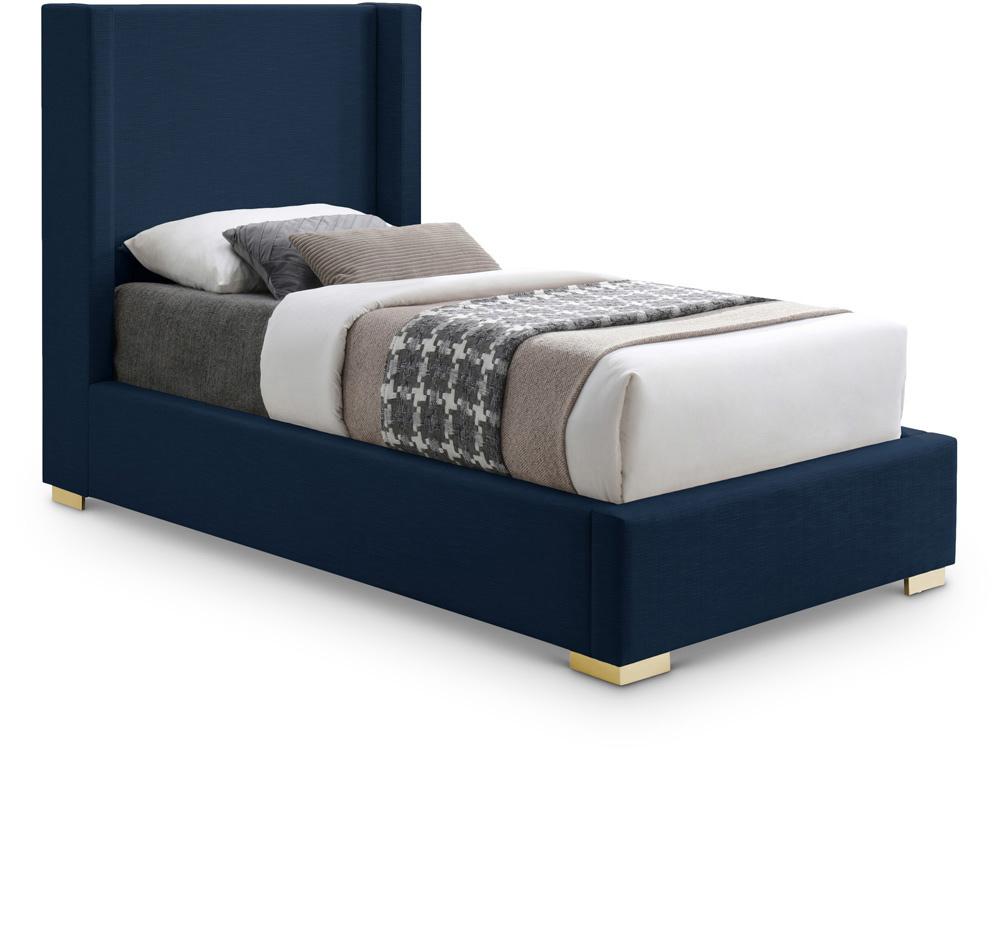 Meridian Furniture - Royce Navy Linen Textured Fabric Twin Bed - RoyceNavy-T veiw 1