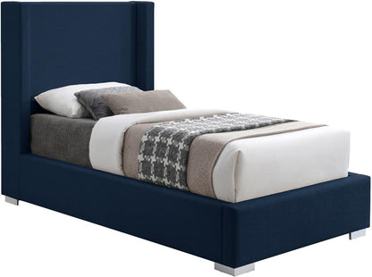 Meridian Furniture - Royce Navy Linen Textured Fabric Twin Bed - RoyceNavy-T veiw 2