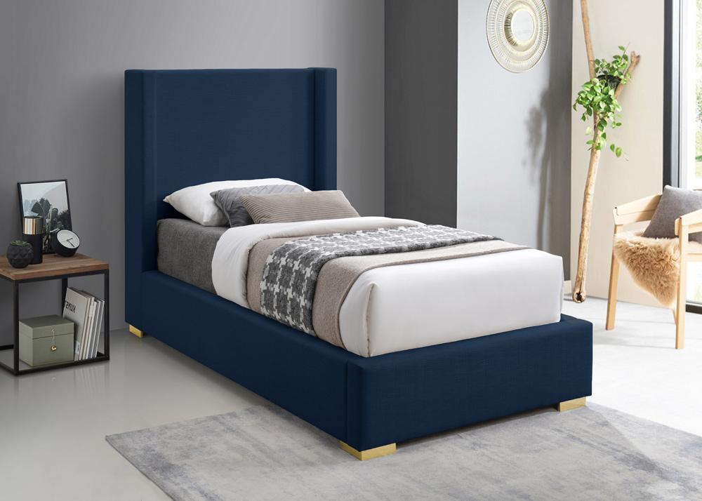 Meridian Furniture - Royce Navy Linen Textured Fabric Twin Bed - RoyceNavy-T veiw 3