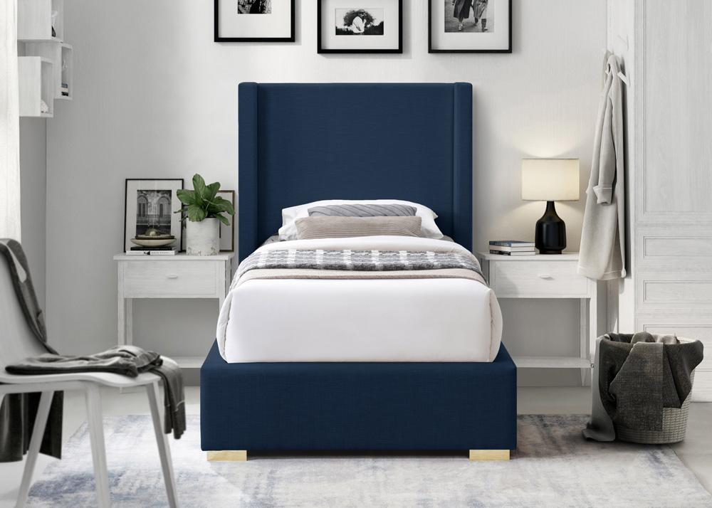 Meridian Furniture - Royce Navy Linen Textured Fabric Twin Bed - RoyceNavy-T veiw 7