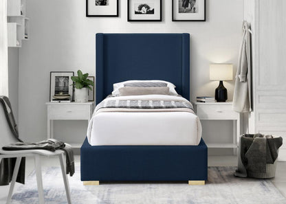 Meridian Furniture - Royce Navy Linen Textured Fabric Twin Bed - RoyceNavy-T veiw 7