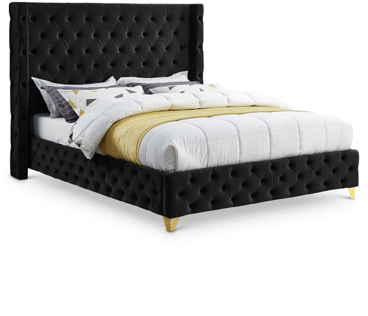 Meridian Furniture - Savan Black Velvet Full Bed - SavanBlack-F veiw 1