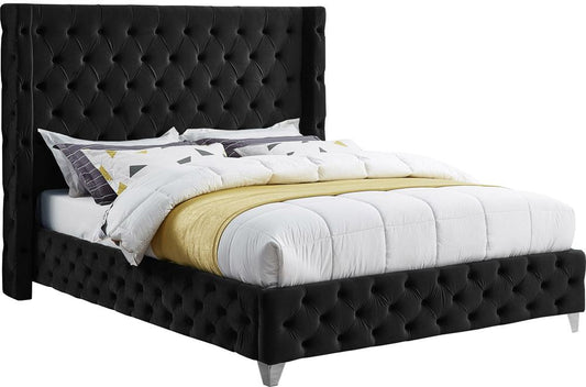 Meridian Furniture - Savan Black Velvet Full Bed - SavanBlack-F veiw 2