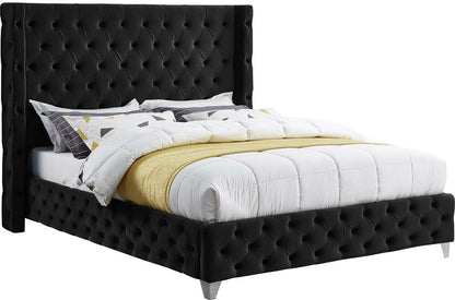 Meridian Furniture - Savan Black Velvet Queen Bed - SavanBlack-Q veiw 2