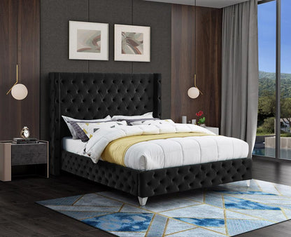 Meridian Furniture - Savan Black Velvet Queen Bed - SavanBlack-Q veiw 4