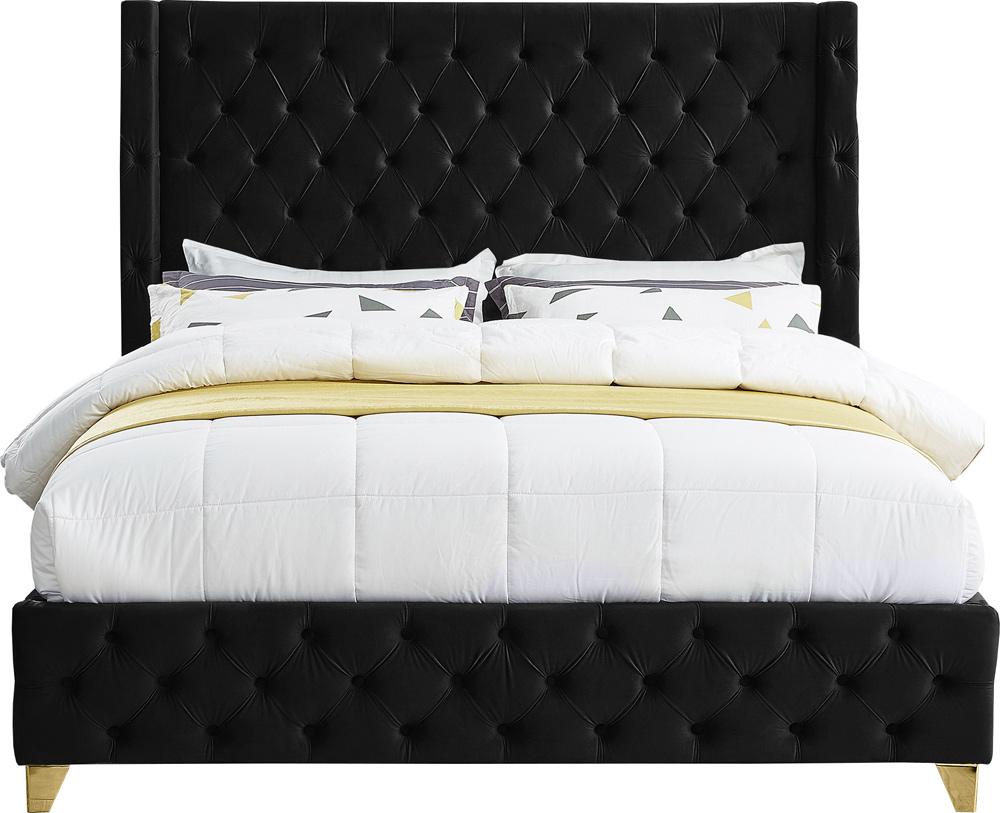 Meridian Furniture - Savan Black Velvet Queen Bed - SavanBlack-Q veiw 5