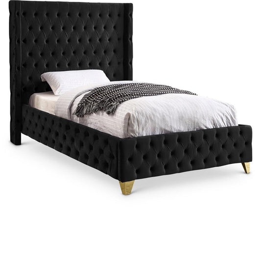 Meridian Furniture - Savan Black Velvet Twin Bed - SavanBlack-T veiw 1