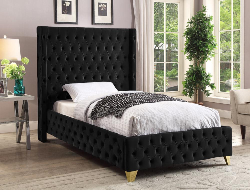 Meridian Furniture - Savan Black Velvet Twin Bed - SavanBlack-T veiw 3
