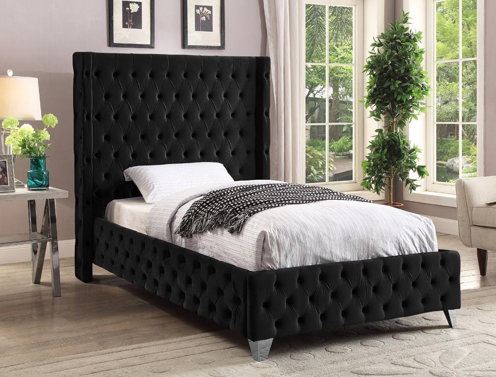 Meridian Furniture - Savan Black Velvet Twin Bed - SavanBlack-T veiw 4