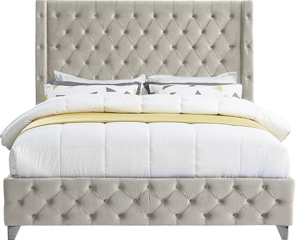 Meridian Furniture - Savan Cream Velvet Full Bed - SavanCream-F veiw 6