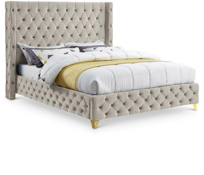 Meridian Furniture - Savan Cream Velvet King Bed - SavanCream-K veiw 1