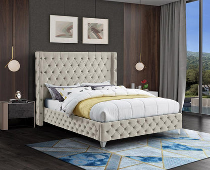 Meridian Furniture - Savan Cream Velvet King Bed - SavanCream-K veiw 4