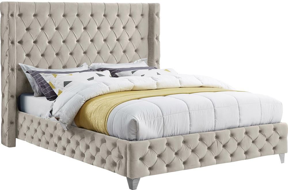 Meridian Furniture - Savan Cream Velvet Queen Bed - SavanCream-Q veiw 2
