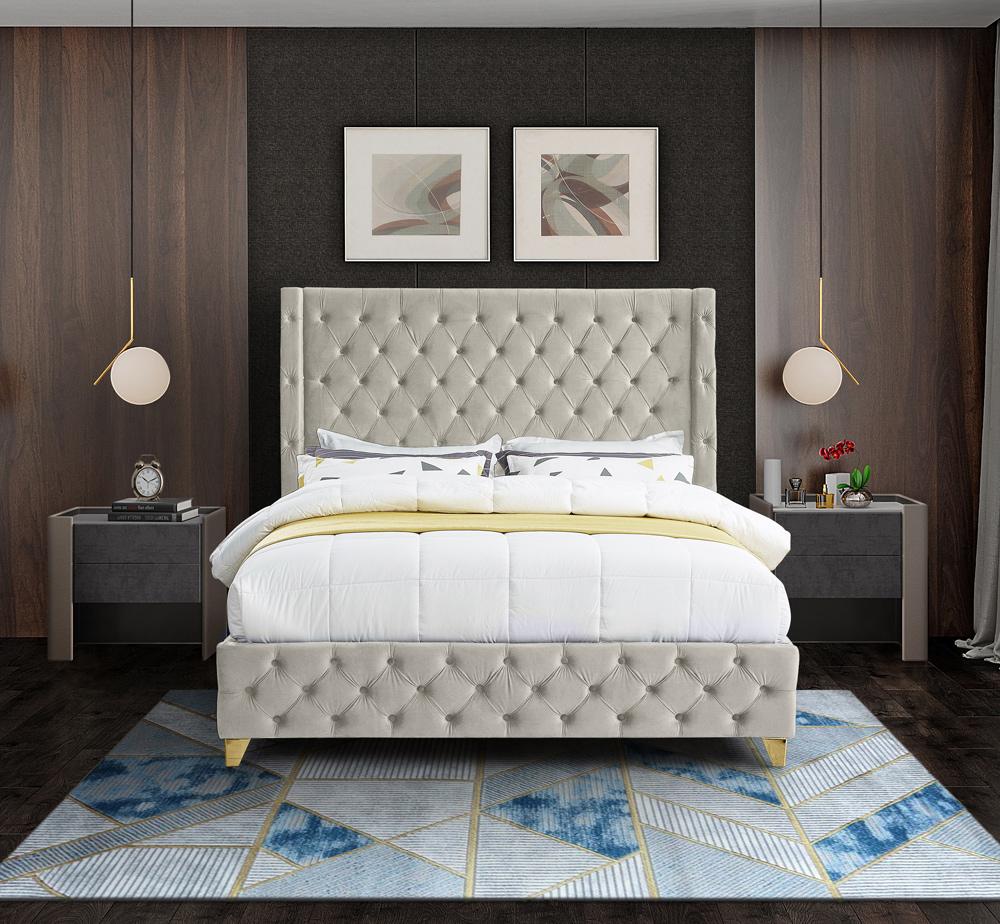 Meridian Furniture - Savan Cream Velvet Queen Bed - SavanCream-Q veiw 7