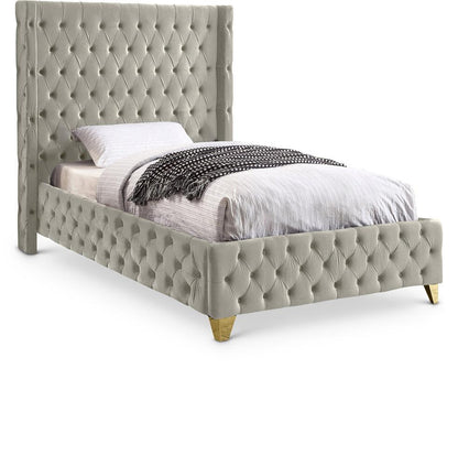 Meridian Furniture - Savan Cream Velvet Twin Bed - SavanCream-T veiw 1
