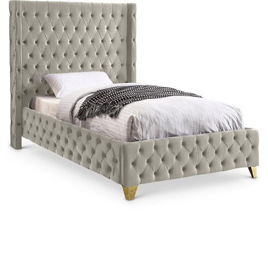 Meridian Furniture - Savan Cream Velvet Twin Bed - SavanCream-T veiw 1